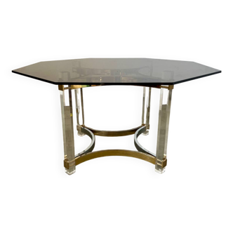 Old Italian design dining table by Alessandro Albrizzi 70s lucite and brass