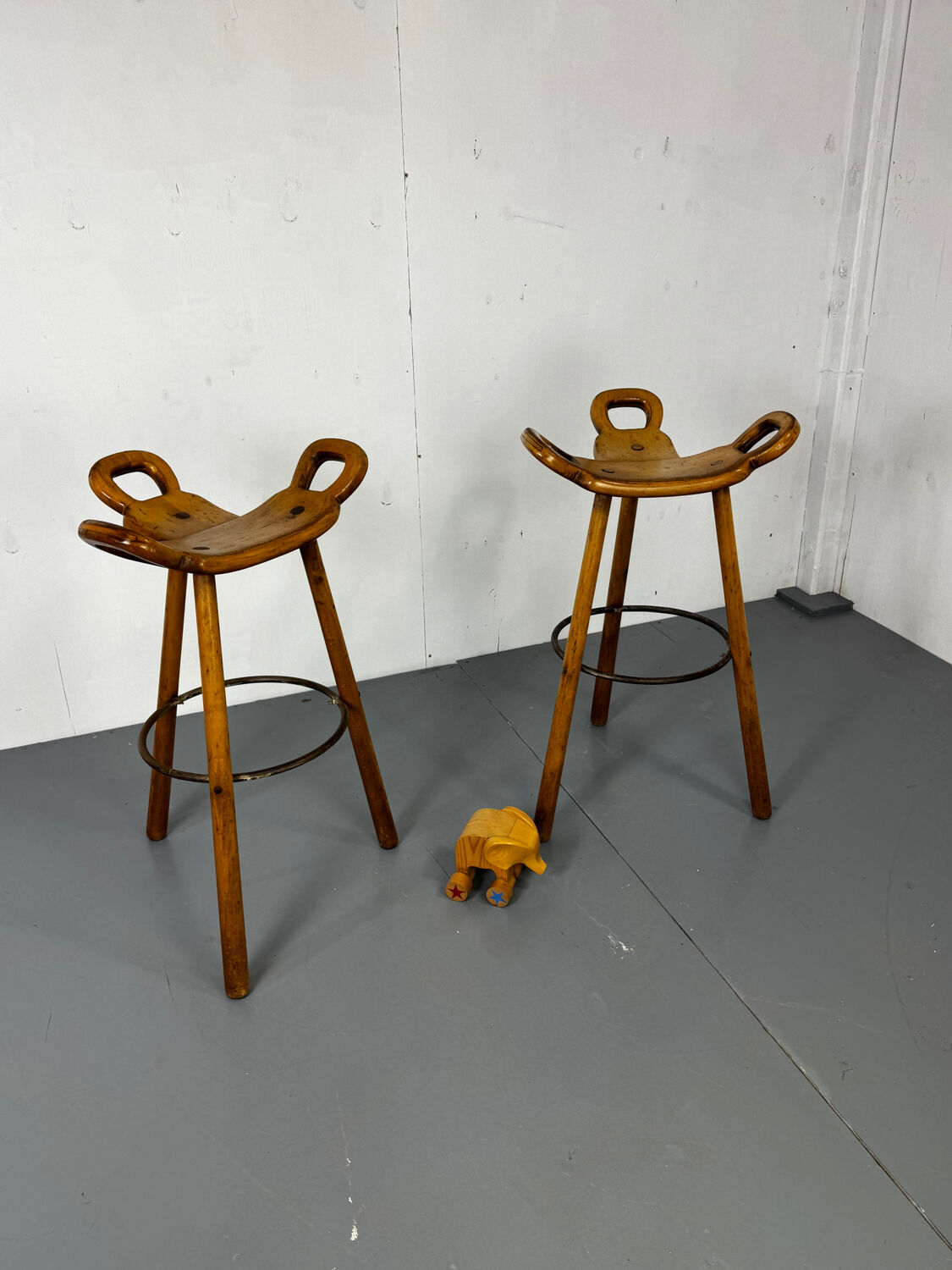 Set of 2 Brutalist Marbella Bar Stools by Sergio Rodrigues, 1960s