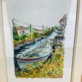 Marine watercolor painting by Jean Pierre Bailleul "La Roubine"