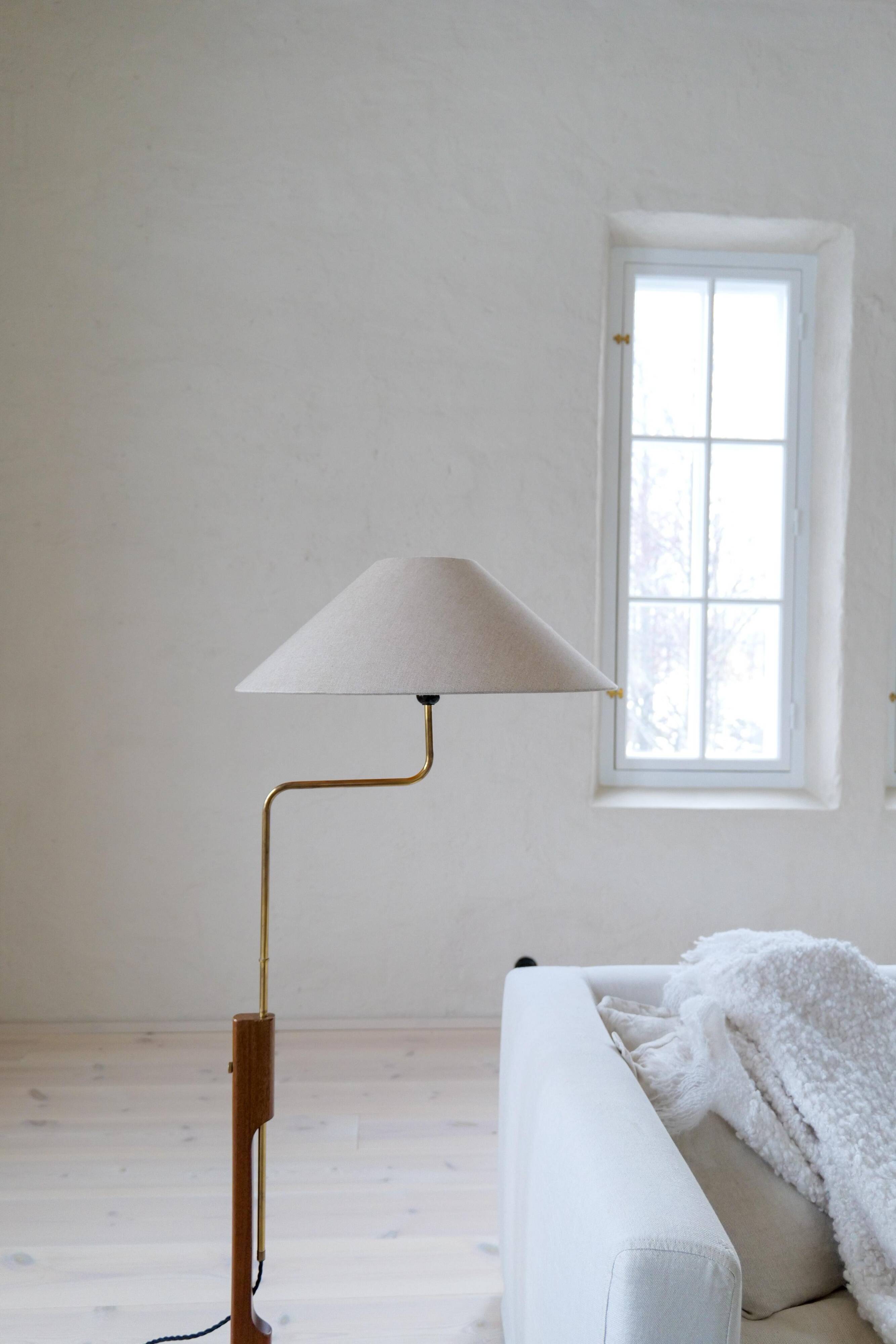 Mid-Century Modern Floor Lamp, Teak and Brass Bergboms, Sweden, 1960s