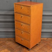 Furniture Cardboard chiffonnier leather patina fawn struck with iron 5 drawers