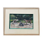 Painting old dogs three greyhounds XXth