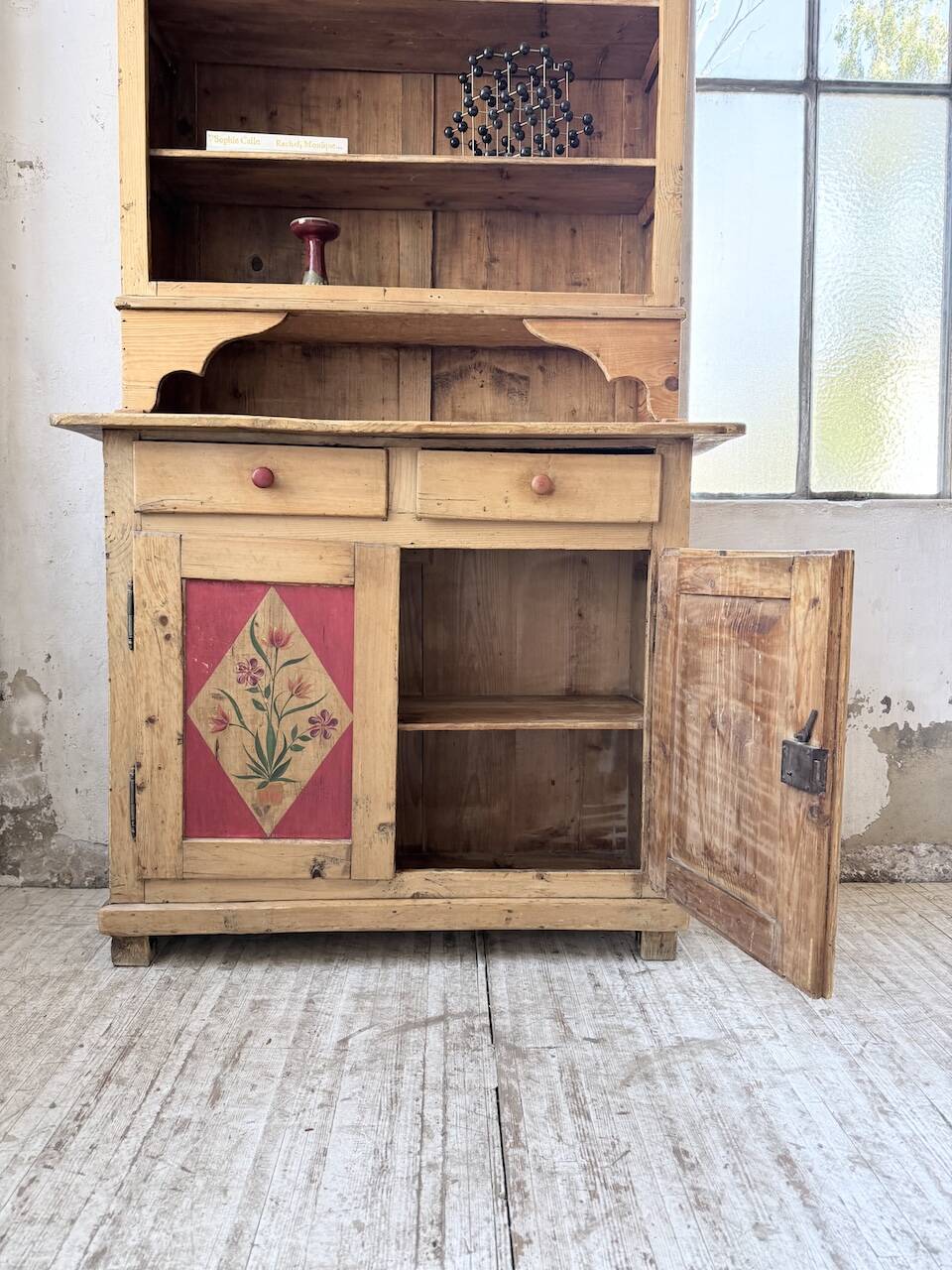 Antique grocery furniture, polychrome folk art, Savoie 1940.