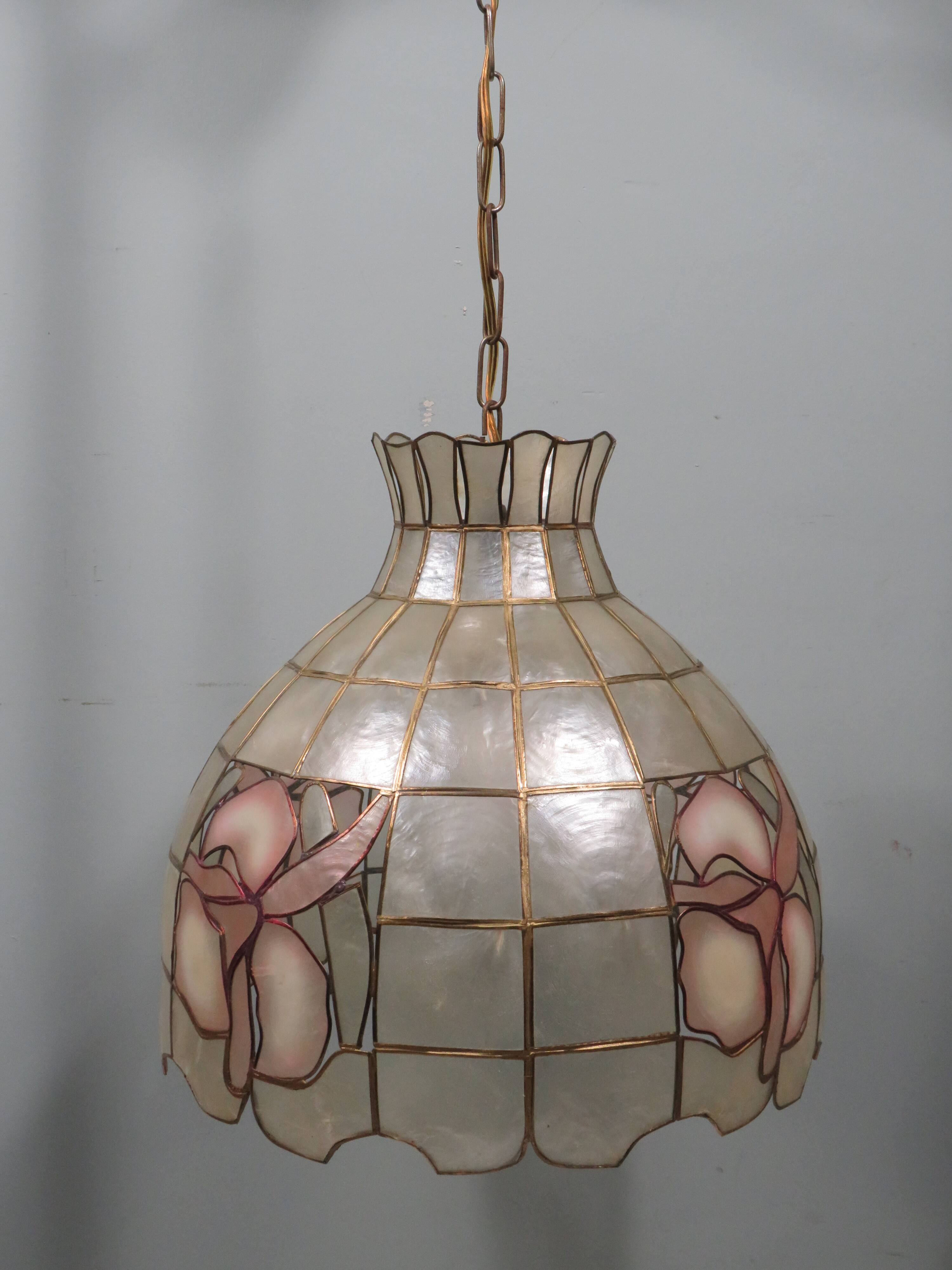 Large vintage capiz pendant light
