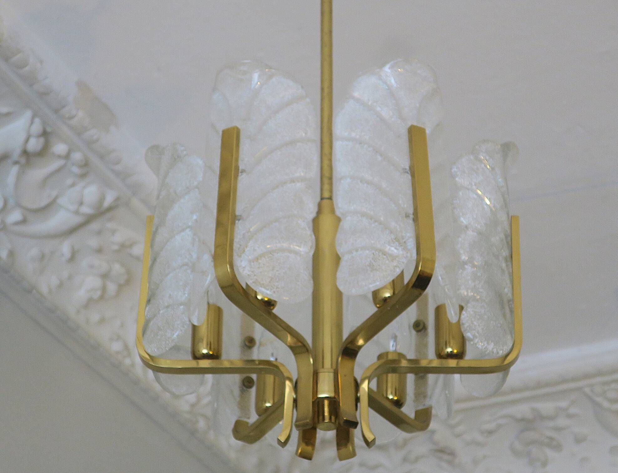 Carl Fagerlund brass and glass acanthus leaf chandelier, Sweden 1960s