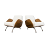 Model R-360 walnut armchairs in white bouclé by Janusz Różański, 1950