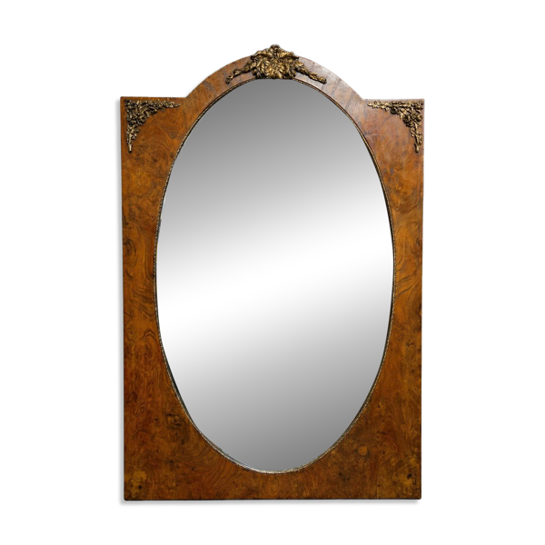 Miroir époque Napoléon III, seconde moitié du XIXe siècle en loupe et bronz