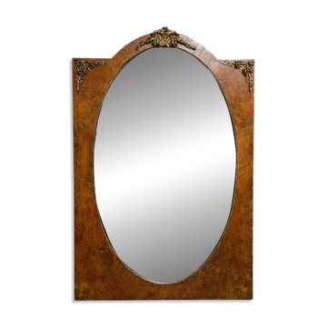 Mirror from the Napoleonic III era, second half of the 19th century in burl and bronze.