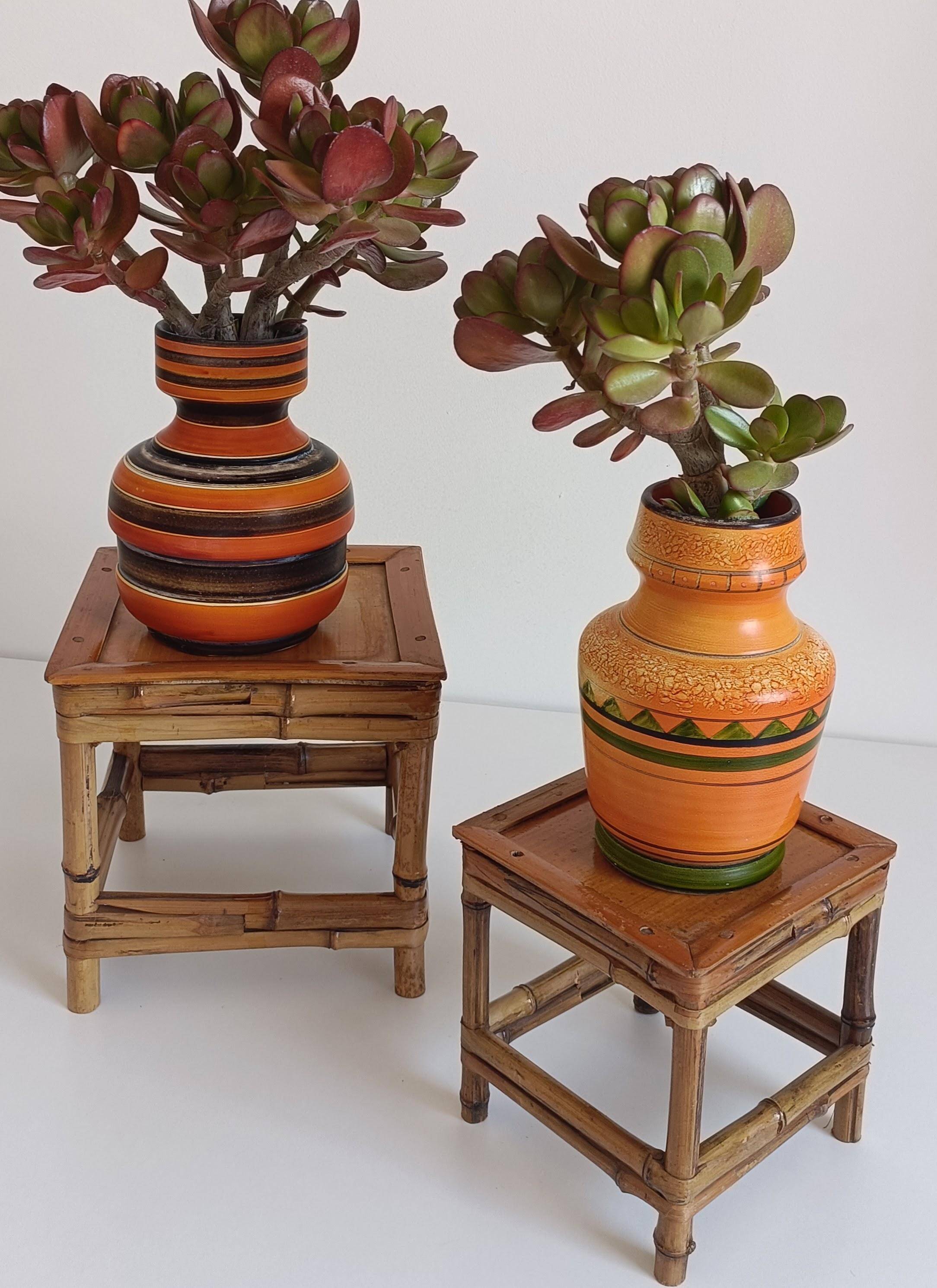 1950s Mid-Century French Bamboo and Wood Plant Pedestals, Hand-Crafted