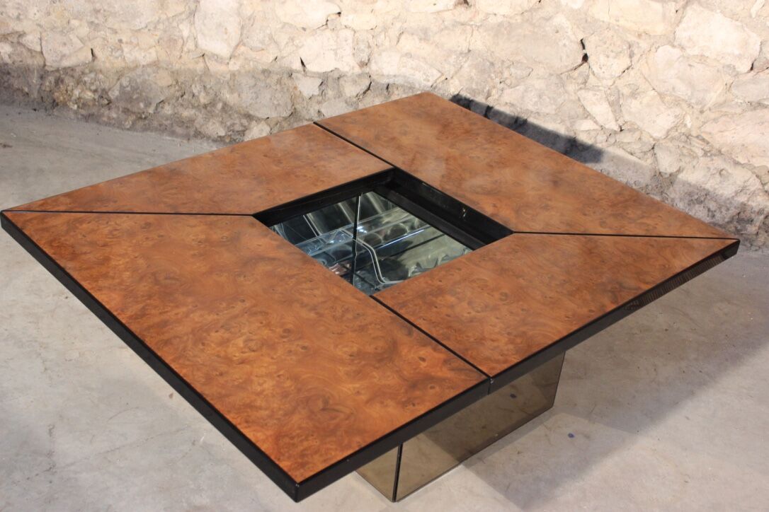 Table in elm magnifying glass by Paul Michel, 1970 Roche Bobois