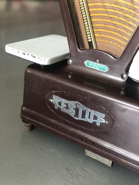 Vintage merchant's scale in bakelite burgundy