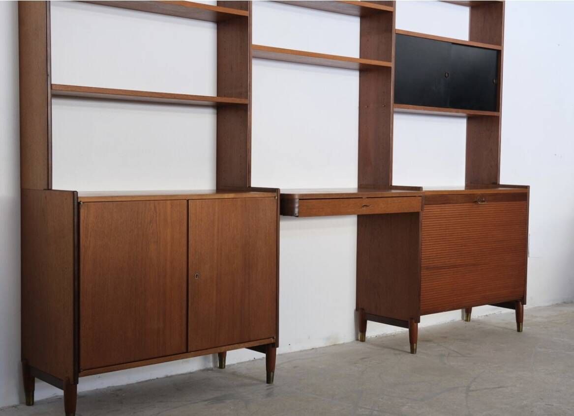Large Scandinavian wall system in teak with integrated desk – vintage from the 1970s.