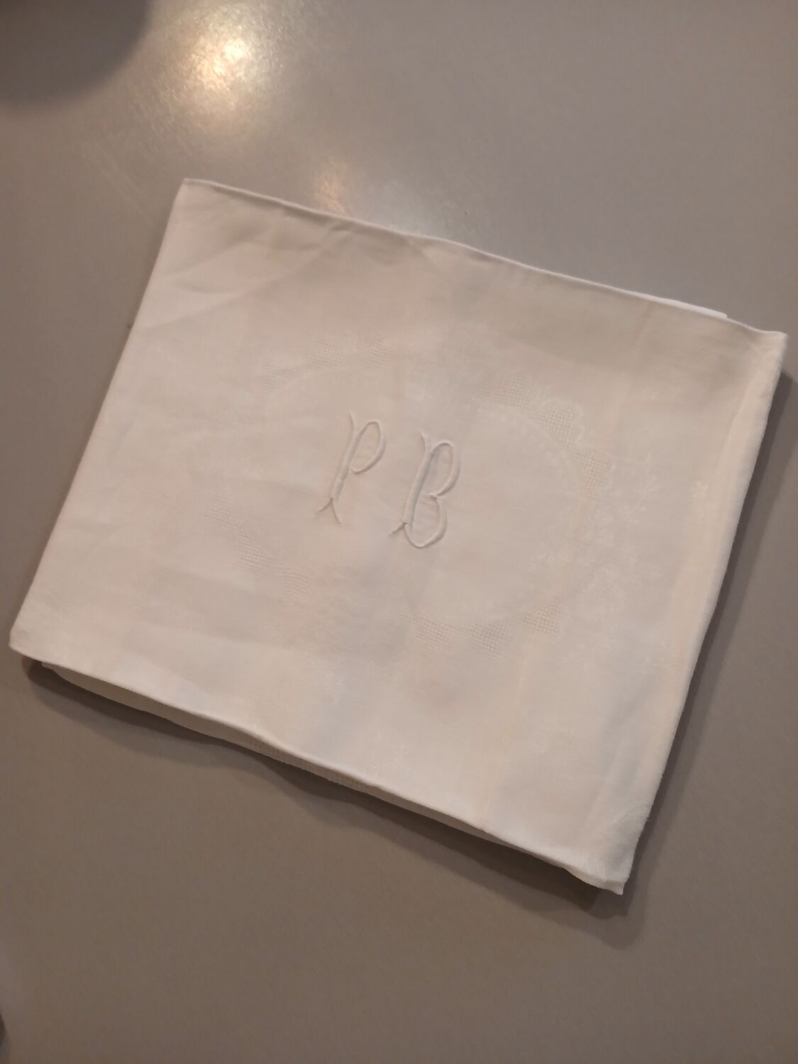 3 small antique tablecloths with embroidered initials PB