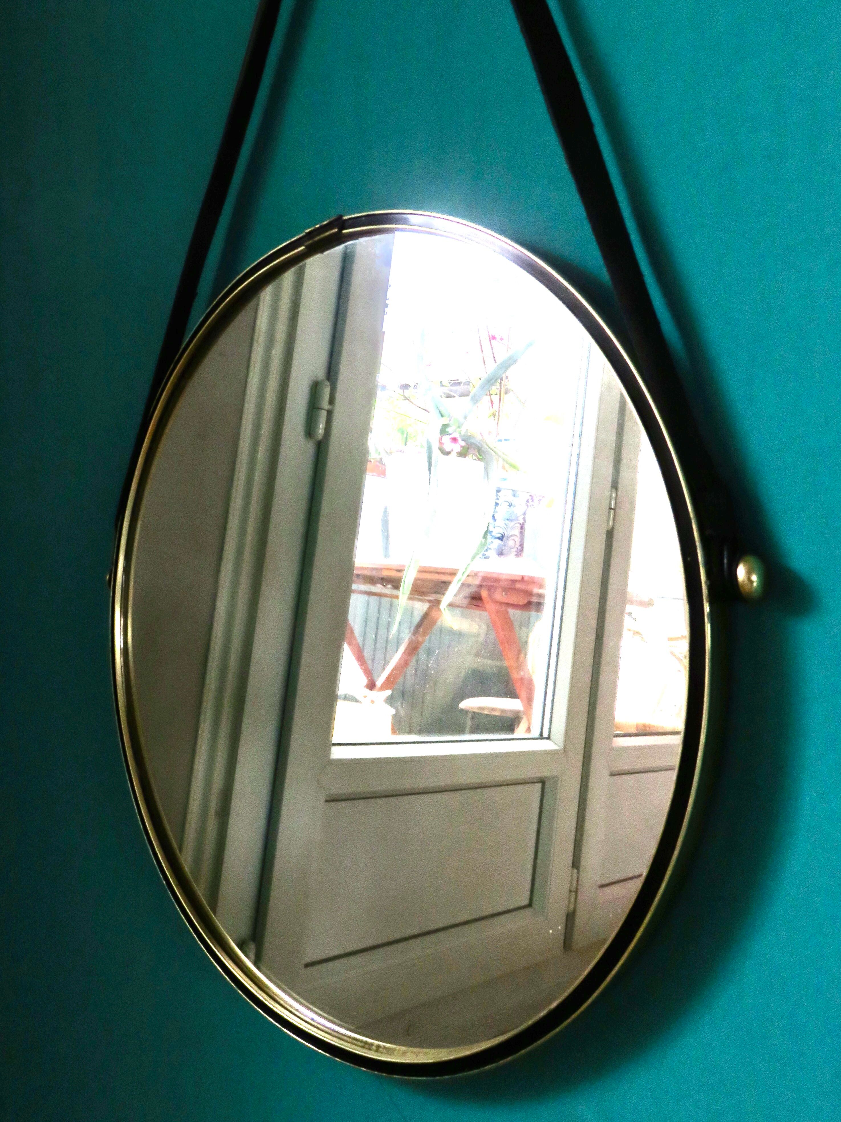 Round brass mirror. Denmark 1960