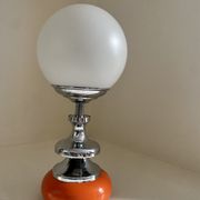 Vintage lamp opaline globe, wood turned orange and chrome 60s 70s