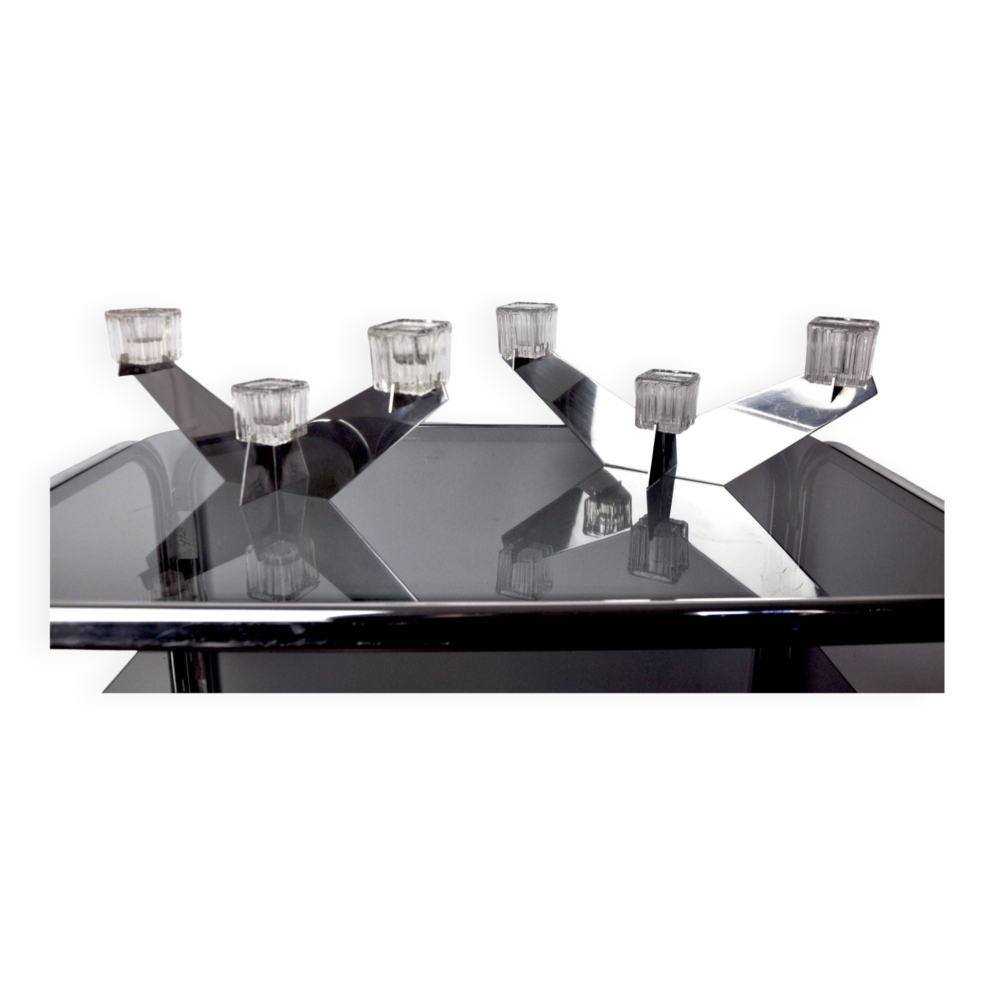 Pair of Peill & Putzler candlesticks, glass and metal, Germany, 1970