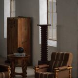 Modern Danish mid-century table, made of oak with spiral turned legs and a glass top, 1950s.
