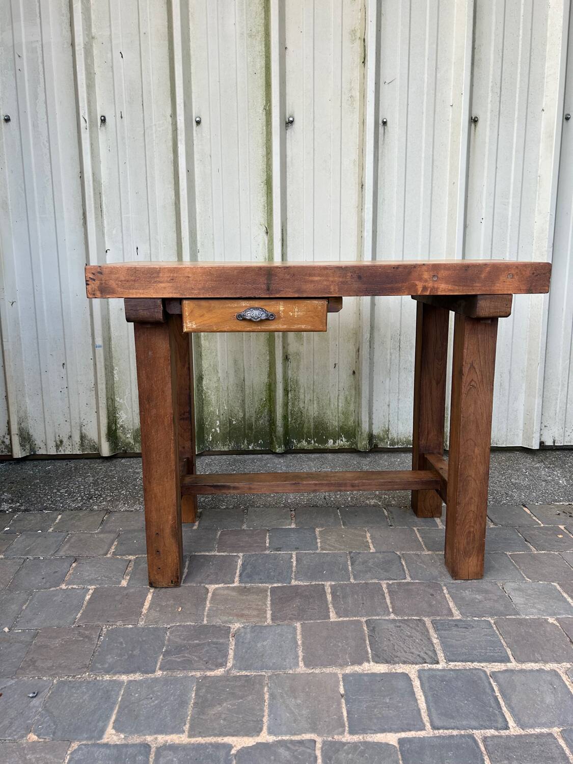 Vintage beech workbench with patina of use