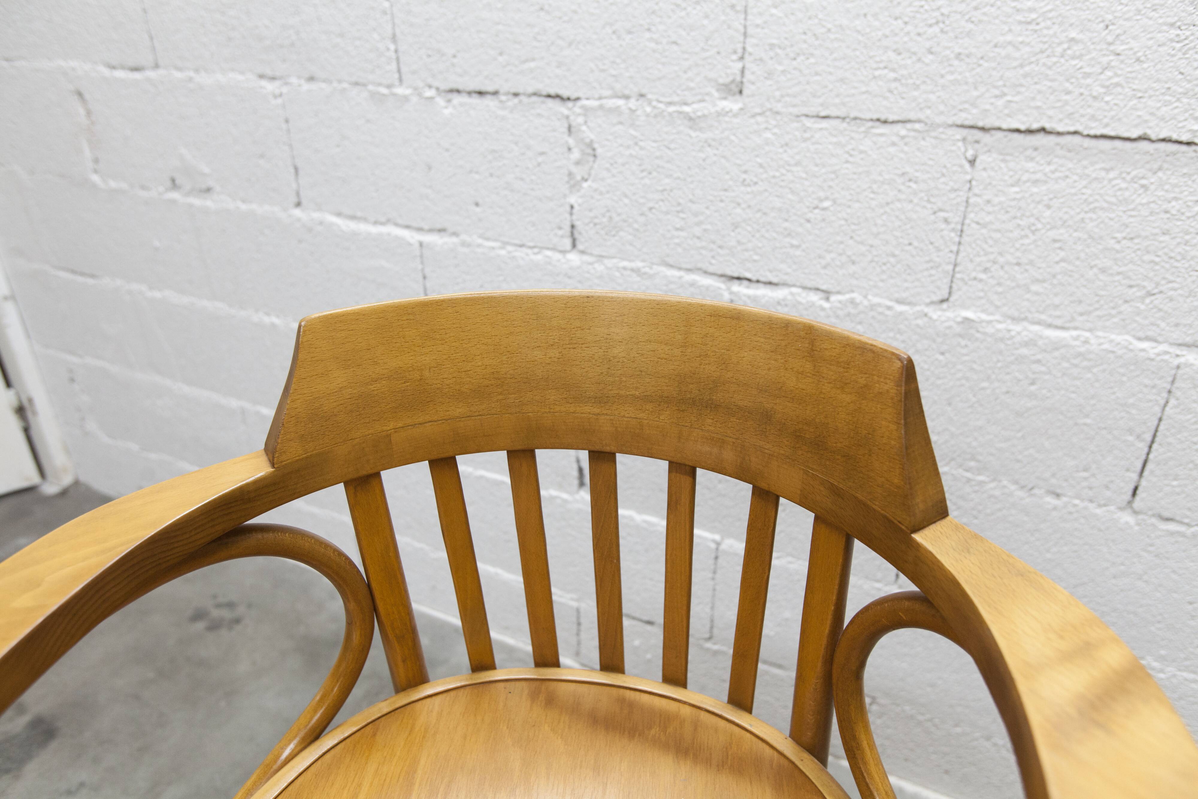 Scandinavian 1960s curved wood swivel office chair