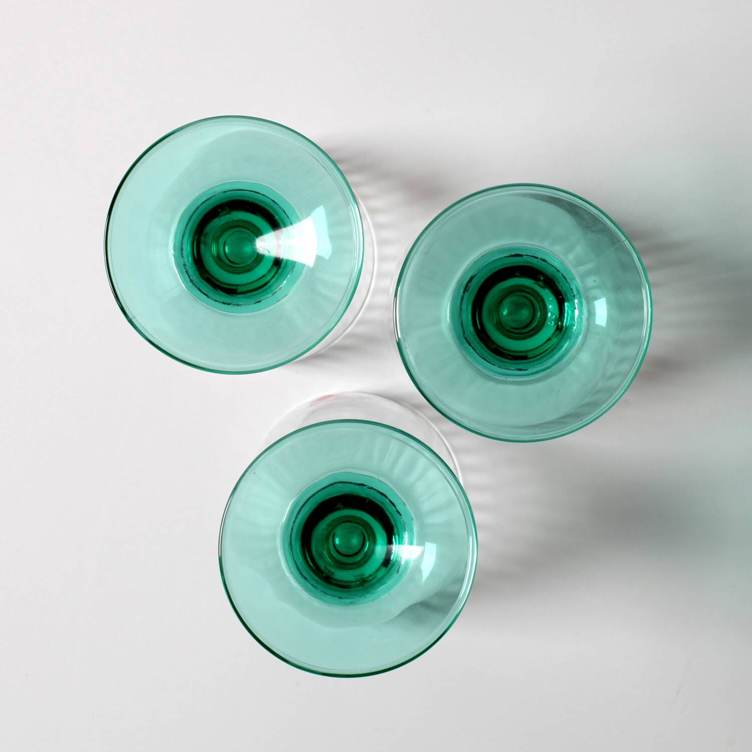 Set of 3 Vintage Bormioli Rocco Wine Glasses: Green Stem Harmonia, 1990s