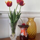 Vallauris vase in brown and orange fat lava