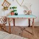 Table basse rotin plateau bleu
