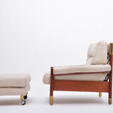 Beige Midcentury Lounge Chair with Ottoman Model "Sella" by Carlo de Carli