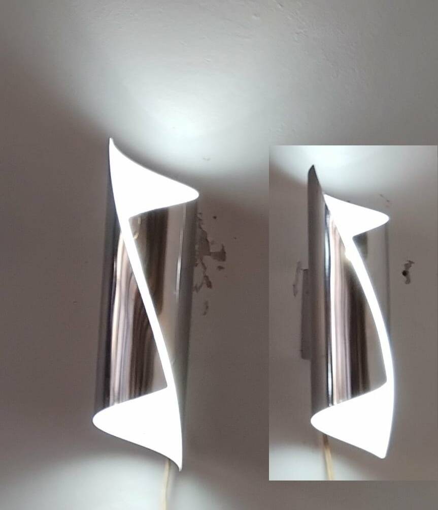 Pair of 70s/80s bidirectional chrome wall lights