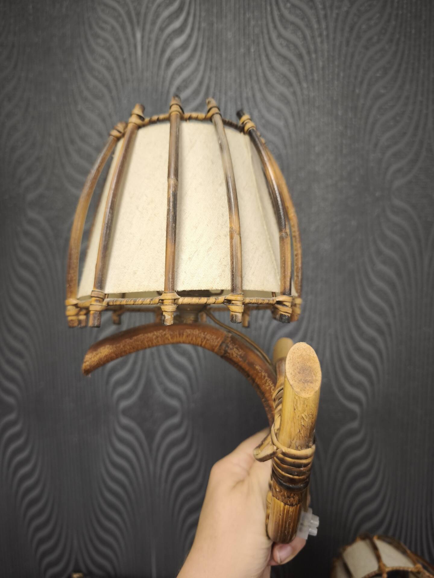Pair of wall sconces in rattan