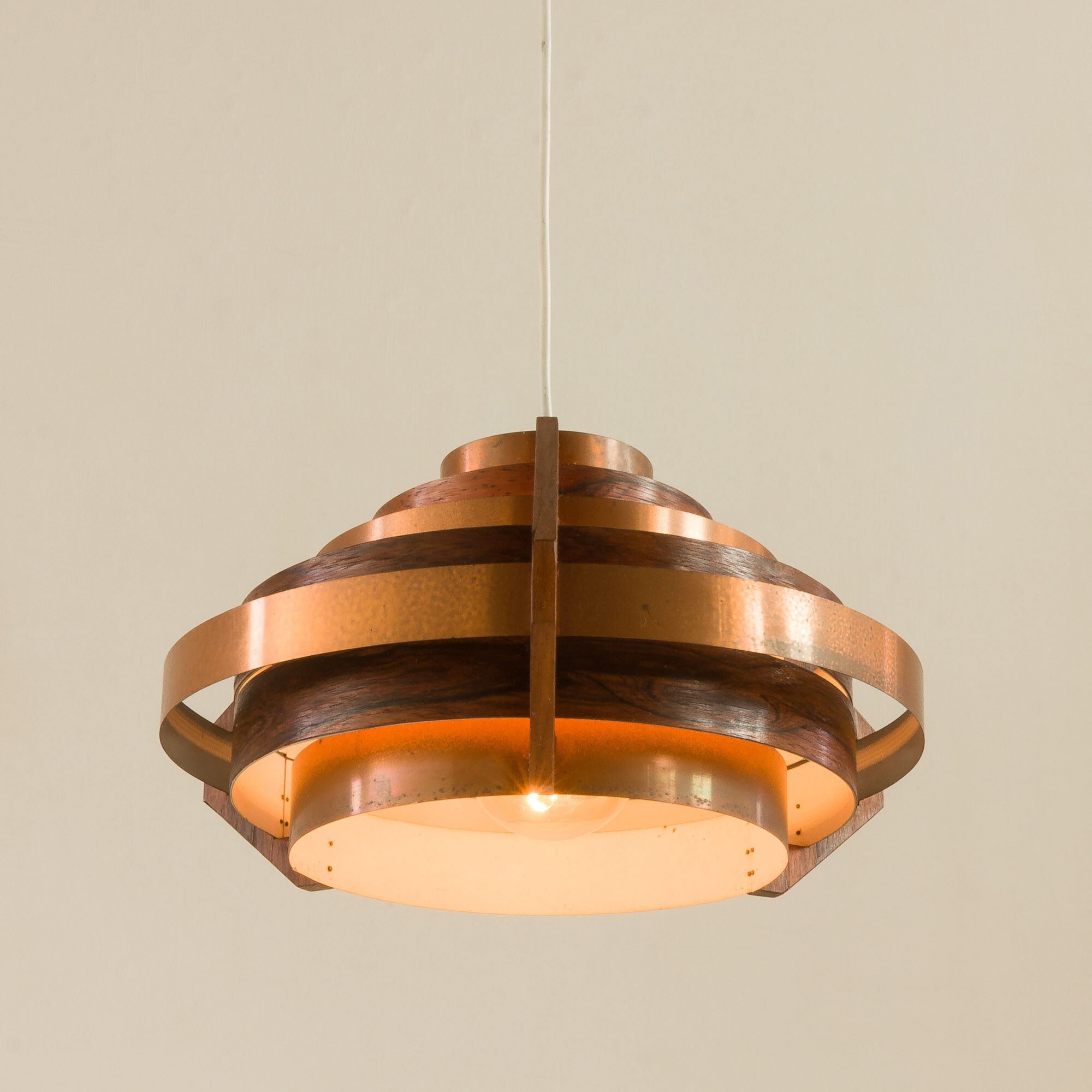 Copper and rosewood lamp attributed to Werner Schou, Denmark 1960s