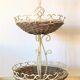 Display 2-tiered structure patinated metal rattan baskets