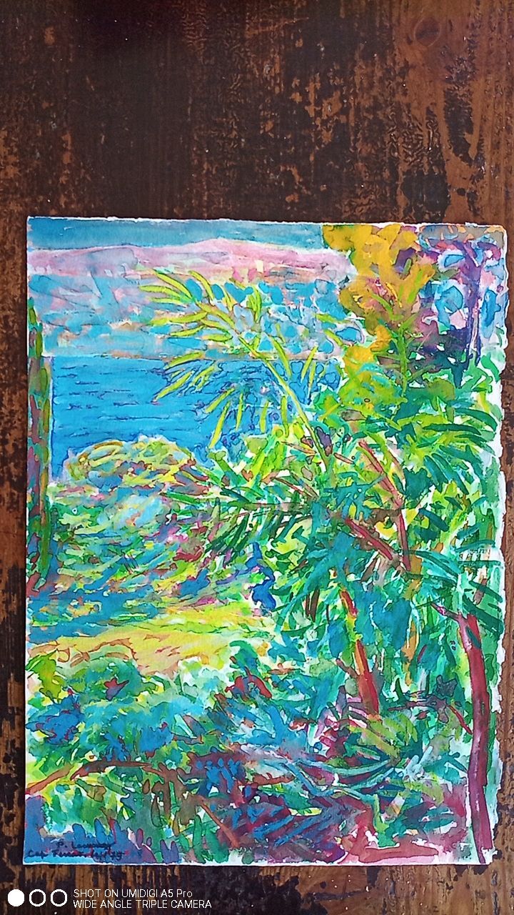 Pierre Lacroux (1909-1993) Gouache - 38,5 x 28cm - Cap Ferrat 79