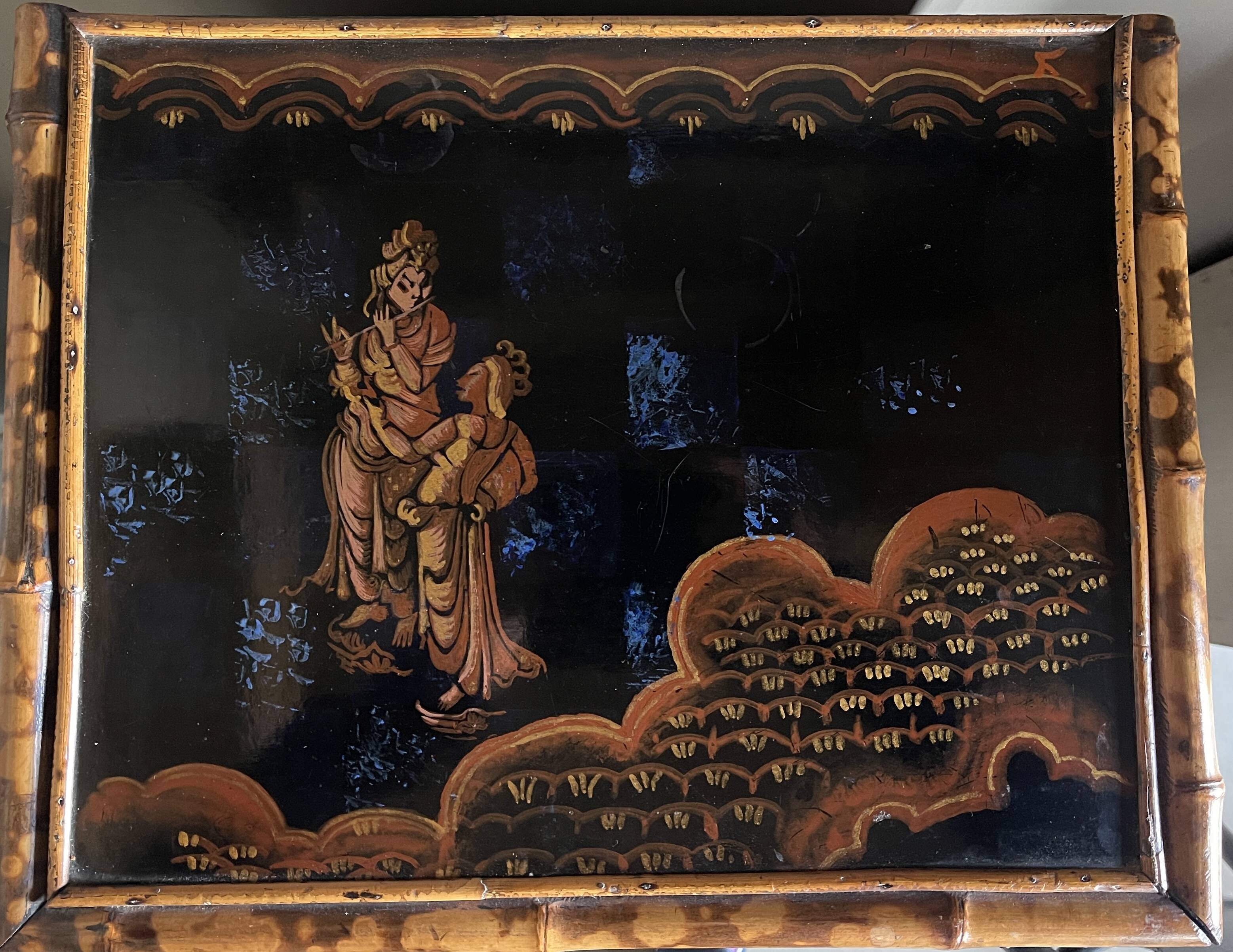 Bamboo buffet cabinet with Japanese lacquer decor