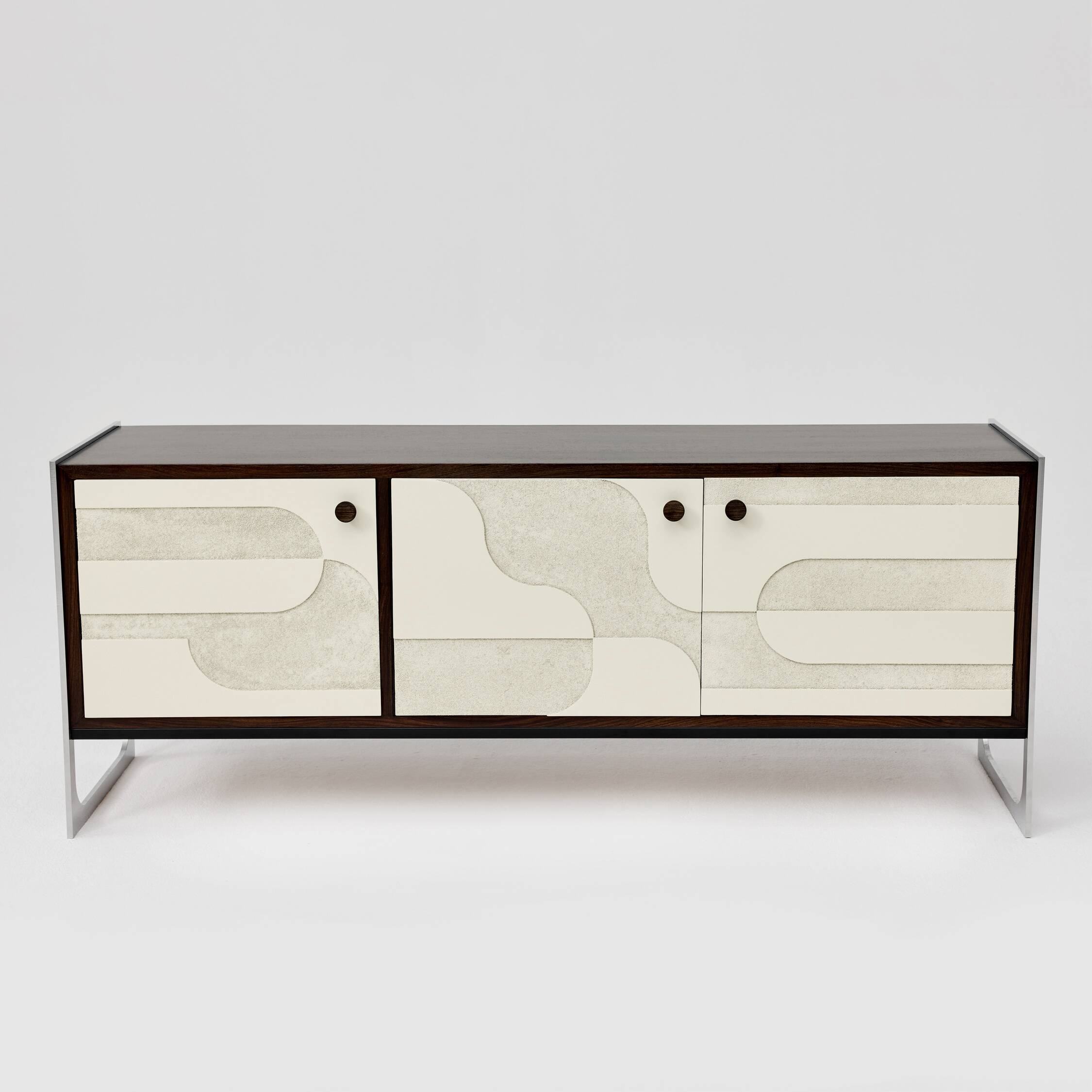 Vintage sideboard with handmade relief surface, metal, Germany, 1960s