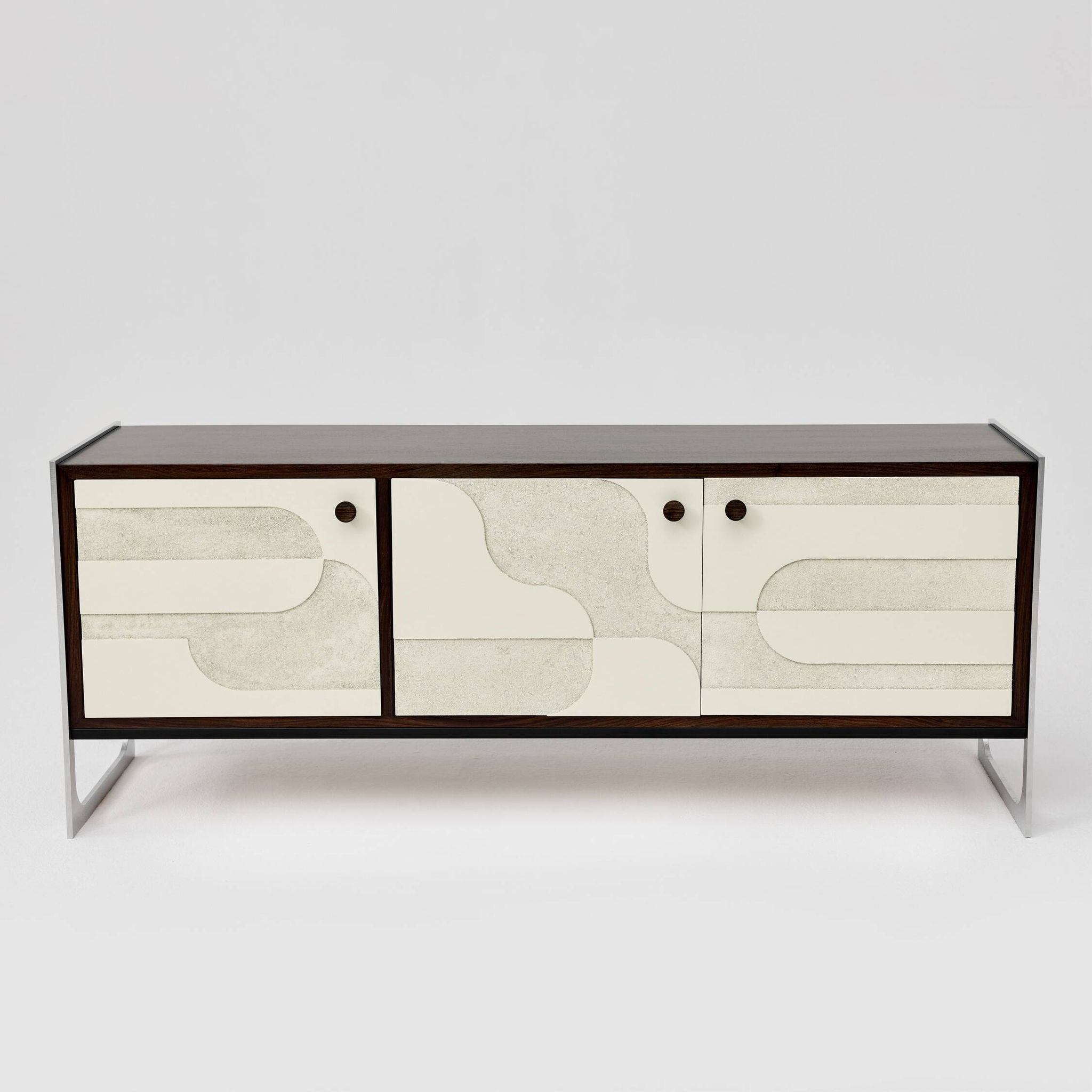 Vintage sideboard with handmade relief surface, metal, Germany, 1960s