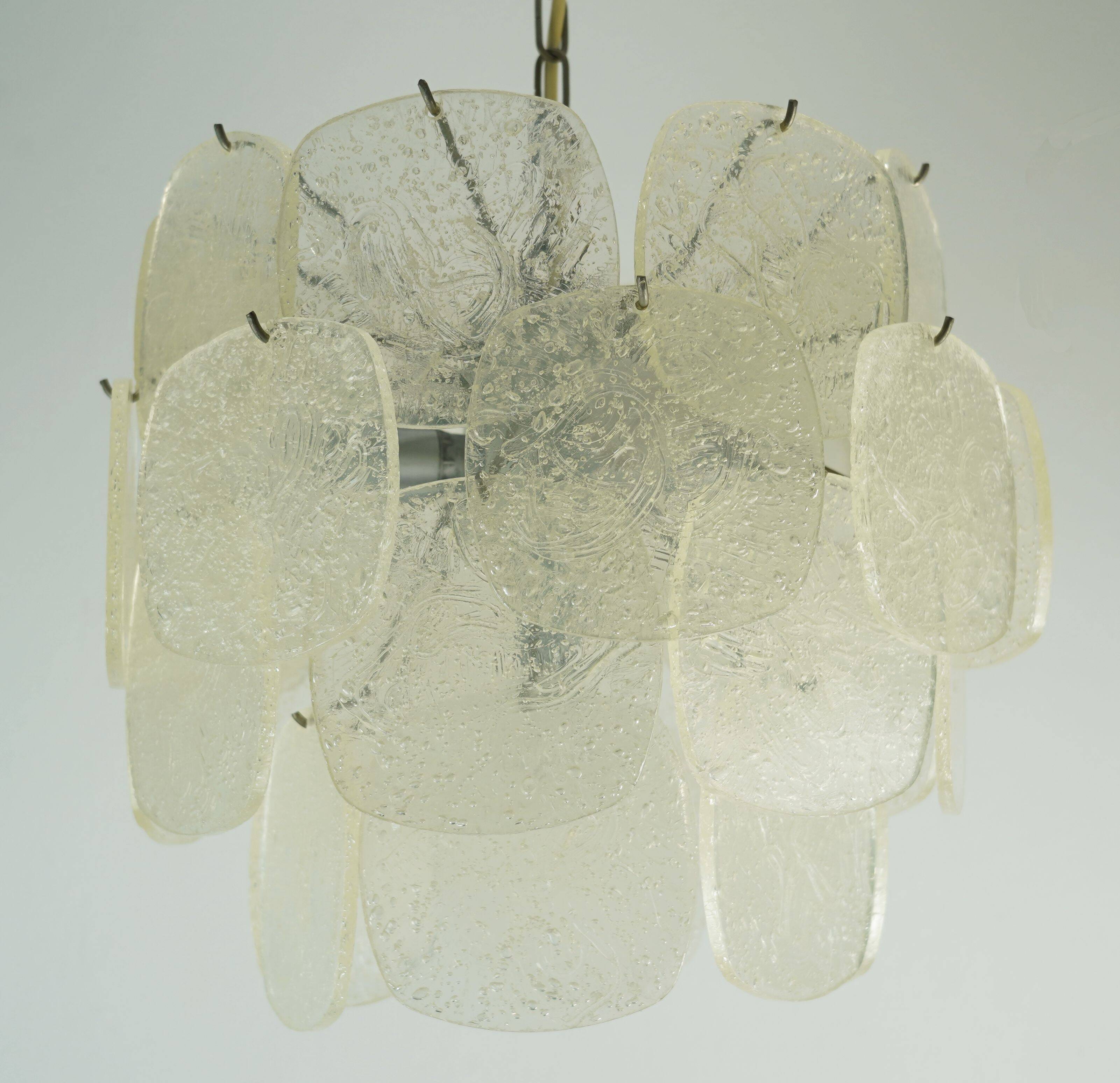 Mid century pendant light with 30 acrylic discs like ice glass 1960s 1970s