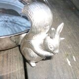 Silver metal dish with squirrels