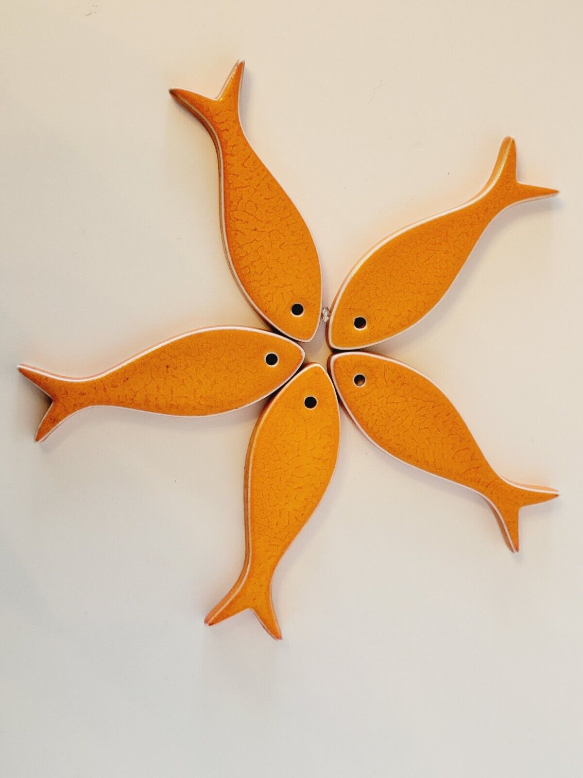 Orange glazed ceramic trifle 5 fish