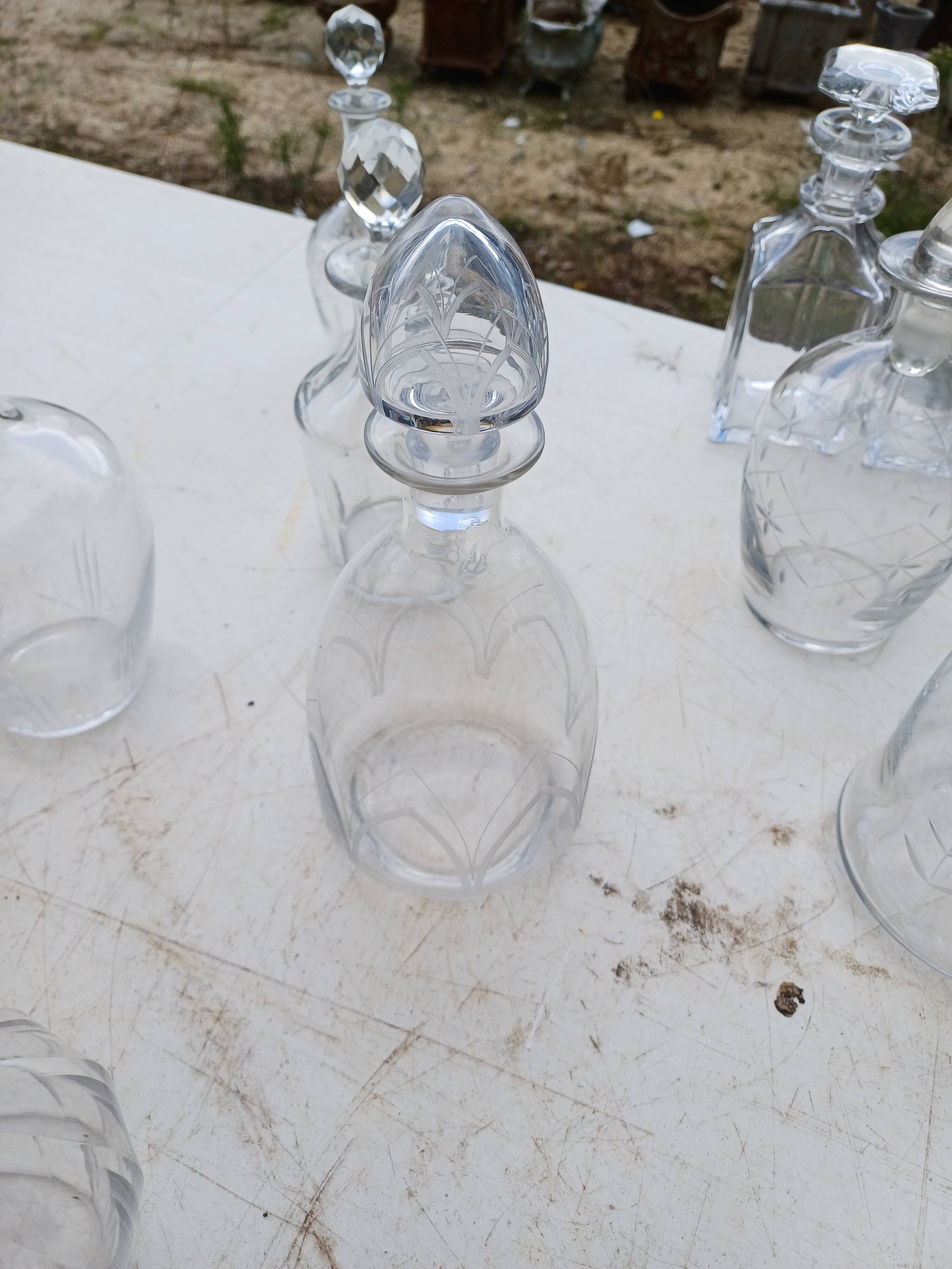 Set of 18 glass and crystal carafes