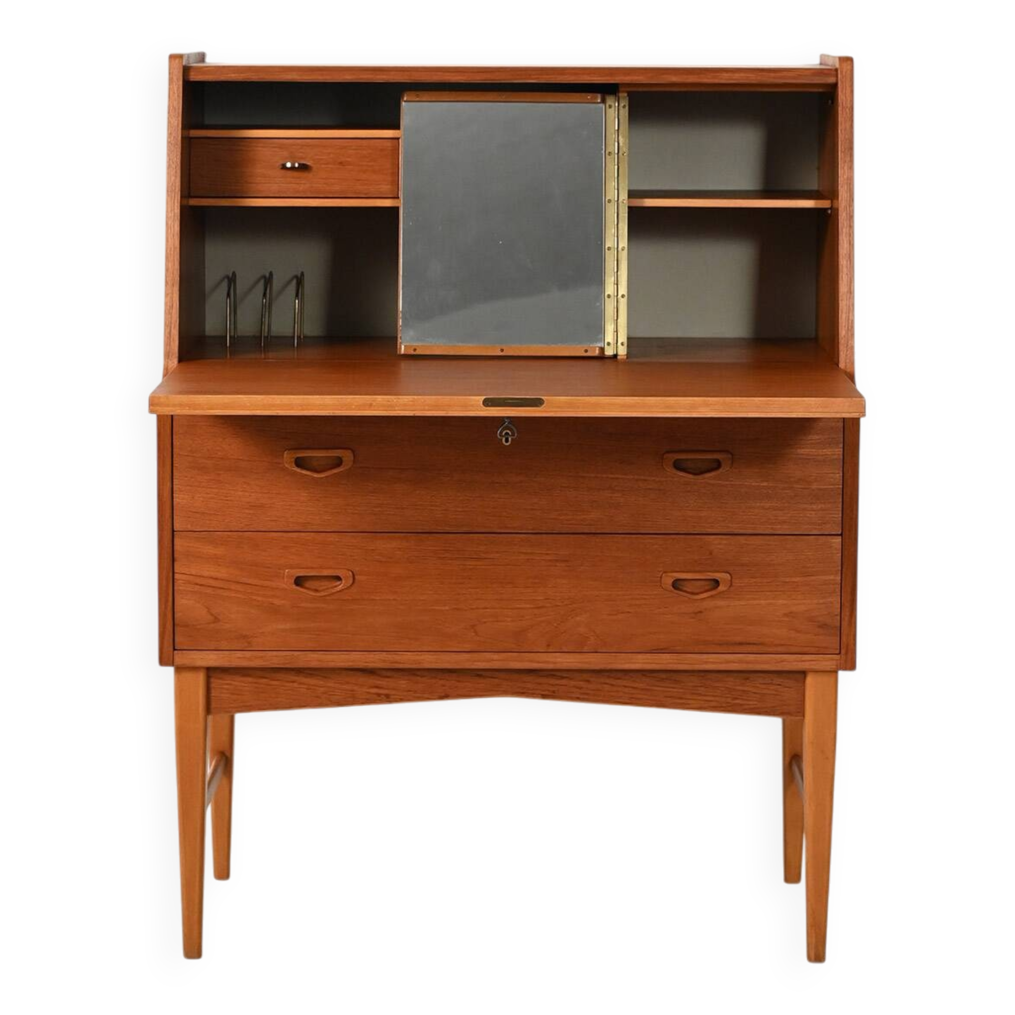 Secrétaire en teck scandinave avec miroir caché, années 1960