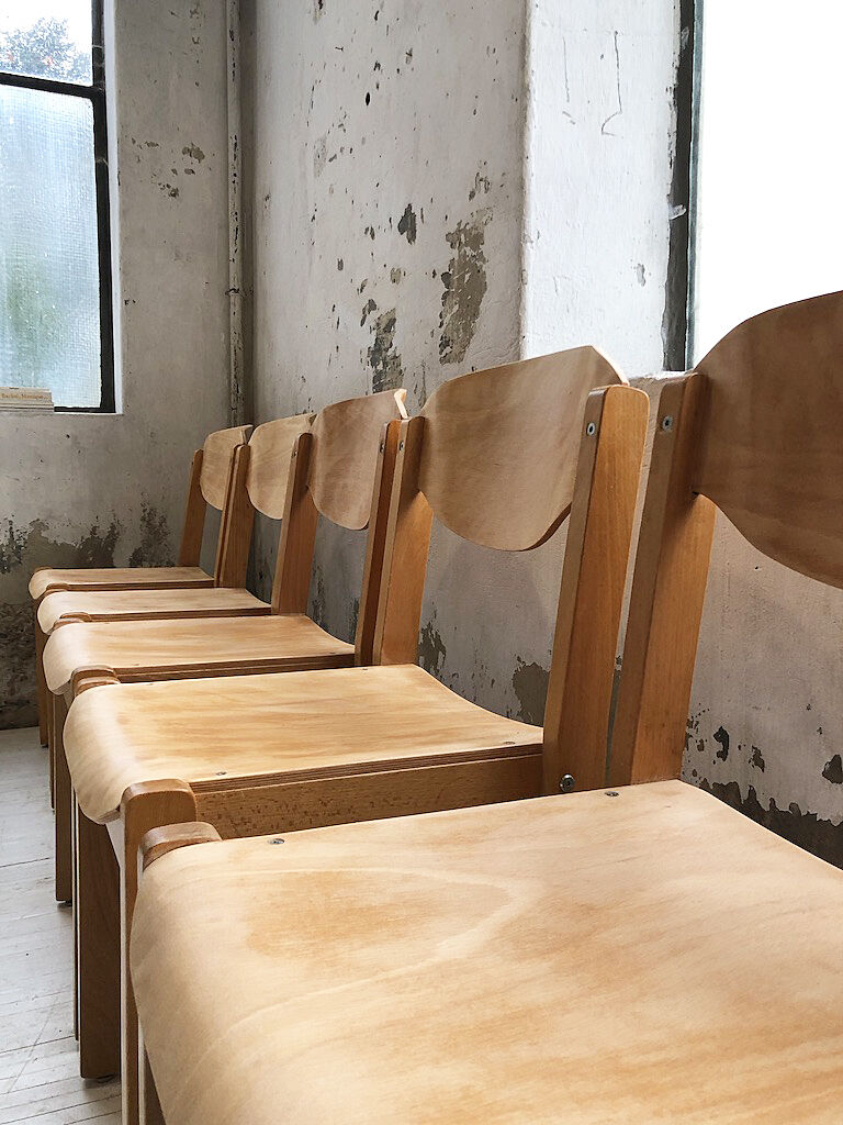 6 80s beech chairs
