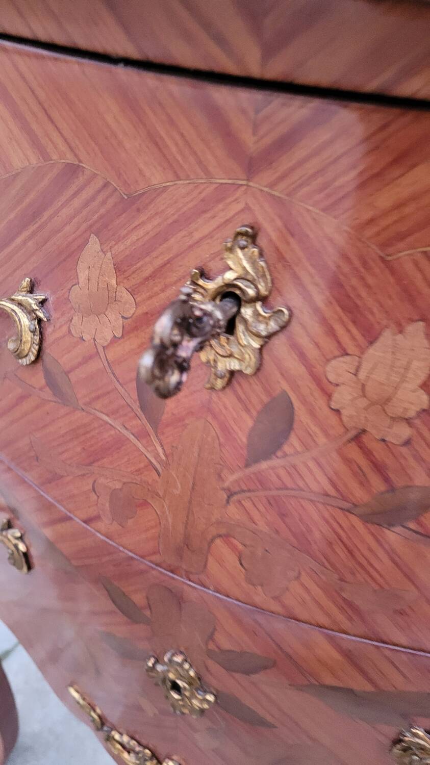 Louis XV Style Commode Stamped in Richly Decorated Rosewood Marquetry