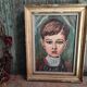 French vintage oil portrait of a boy, signed C. Mury