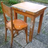 Table with extensions in wood and aluminum, ROC + 1 chair from the 50s