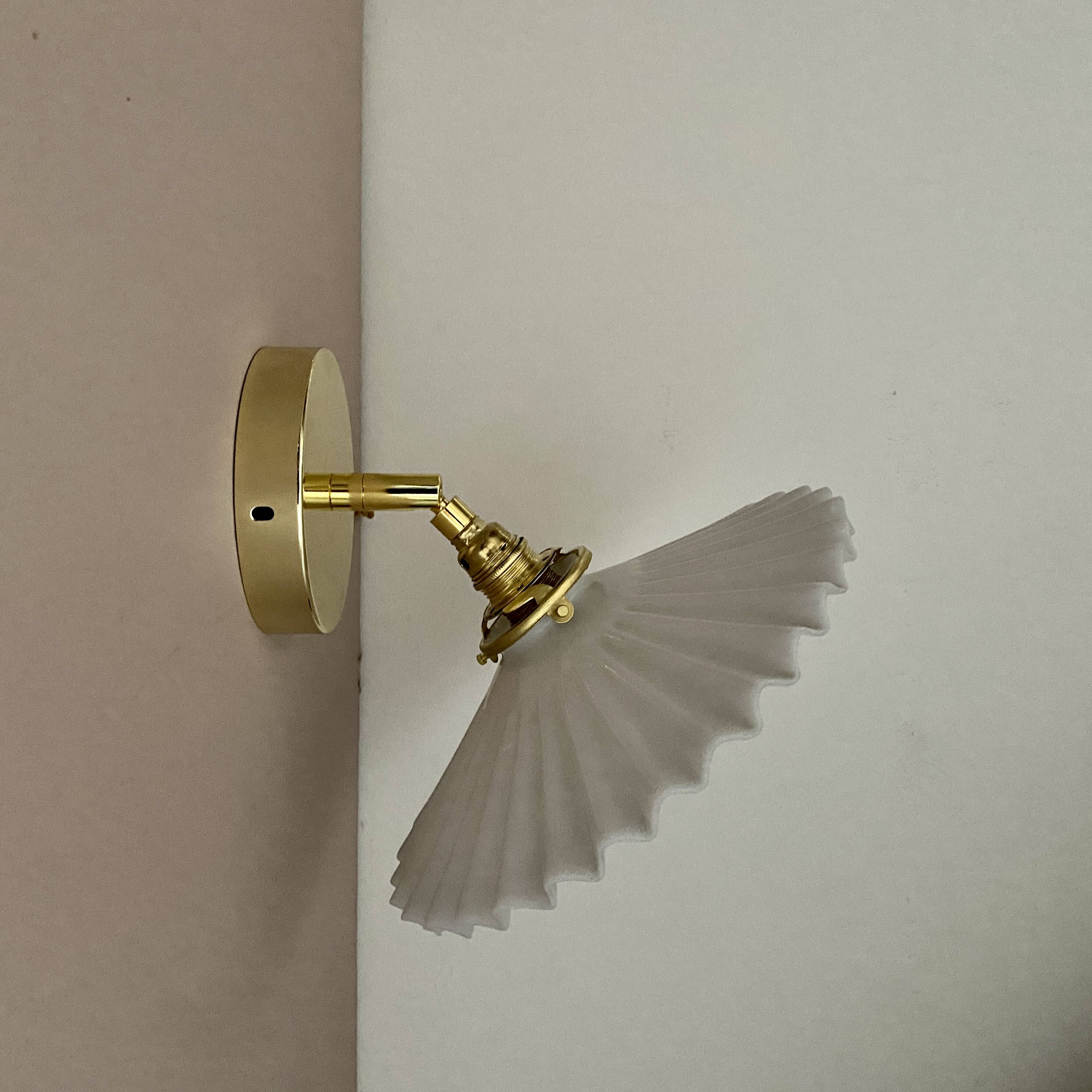 Vintage lampshade wall light in white opaline