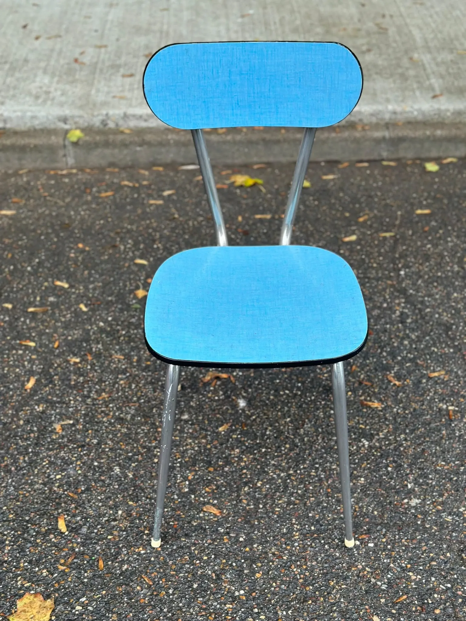Vintage chair in sky blue Formica with chrome metal 1