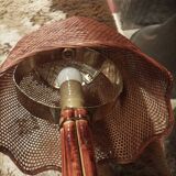 Vintage rattan and chrome metal lamp – 1970s/1980s