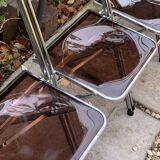 6 chaises pliantes en Plexiglas fumé et métal chrome Chaisor 1970