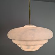 Napako Midcentury Modern Pendant Lamp in Opaline Glass and Brass, Czechoslovakia