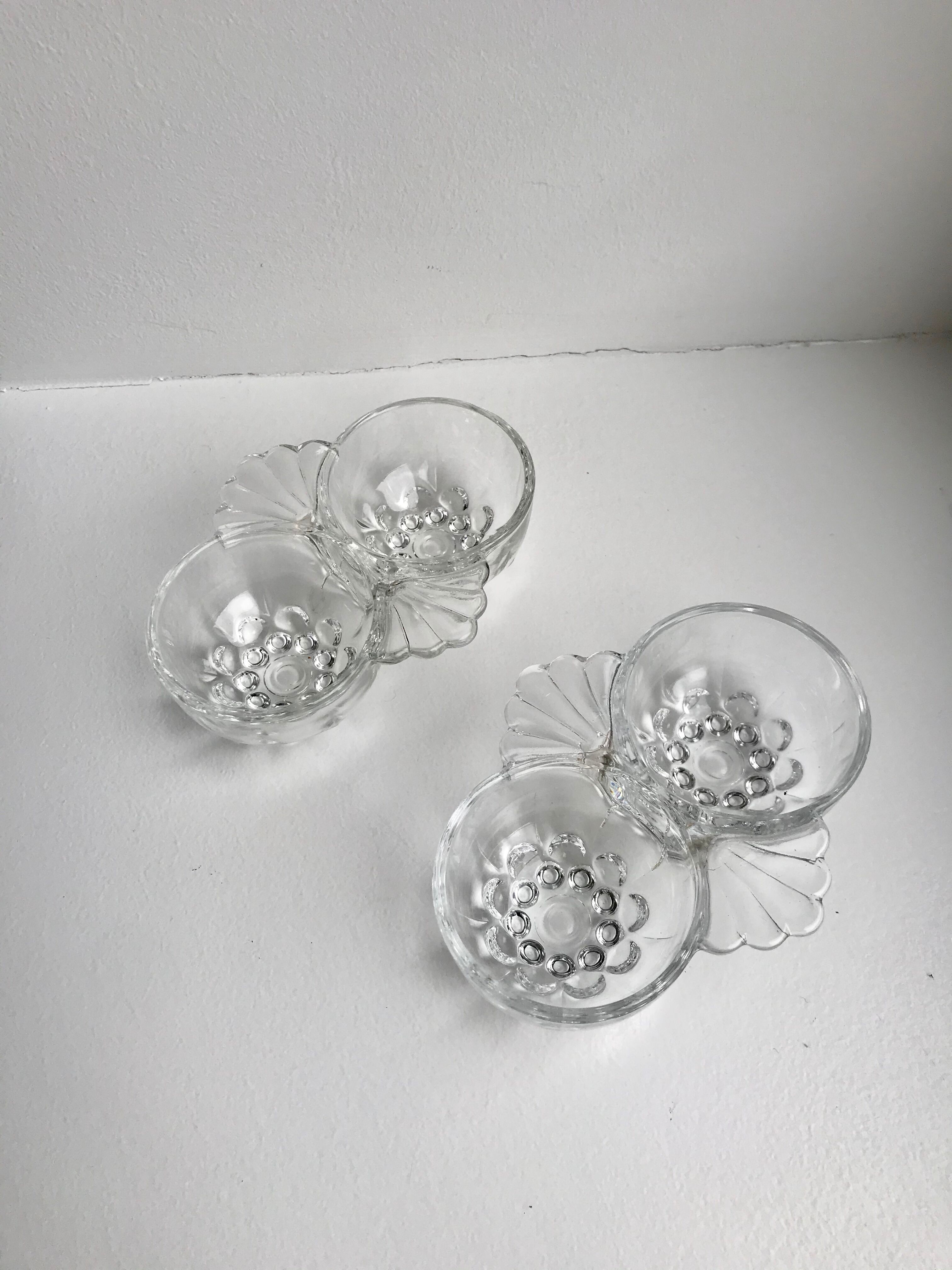 Duo of salt shakers / glass salters 50s